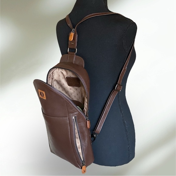 MARTIN & McAUTHUR Leather Sling Backpack Convertible Bag Large 16x …Brown - Picture 11 of 13